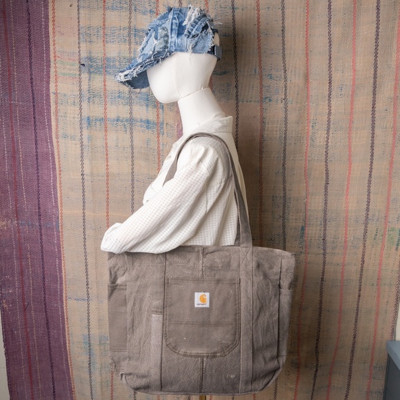 Gray Upcycled carhartt Tote bag - Picture 2 of 7